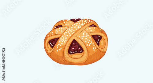 A delicious and sweet baked pastry filled with a rich dark cherry jam and dusted with sugar.