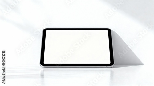 Blank tablet screen mockup on minimal white background with subtle shadows