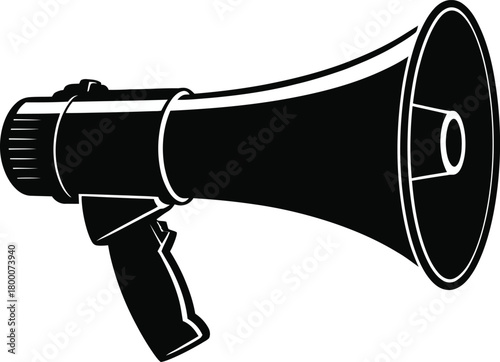 Black megaphone icon for public announcement and communication now
