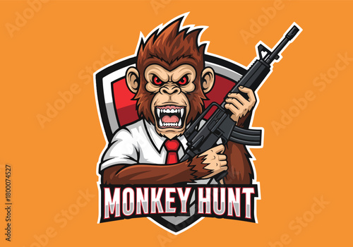 Fierce monkey warrior gaming logo with rifle - Gaming logo - Gaming Mascot - esport mascot vector illustration