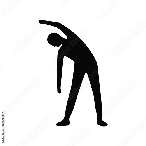 Black silhouette of a person stretching with arm raised over head