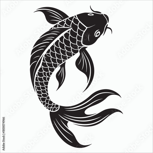 Stylized  koi fish silhouette vector illustration  with dynamic flow with elegant scale detail