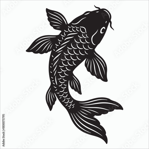Stylized  koi fish silhouette vector illustration  with dynamic flow with elegant scale detail