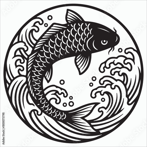 Stylized  koi fish silhouette vector illustration  with dynamic flow with elegant scale detail