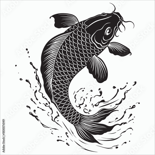 Stylized  koi fish silhouette vector illustration  with dynamic flow with elegant scale detail