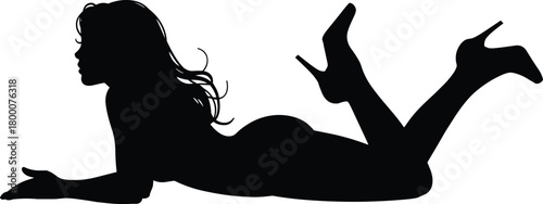 Silhouette of reclining woman in elegant pose wearing heels, relaxed artistic female figure for design, fashion, illustration