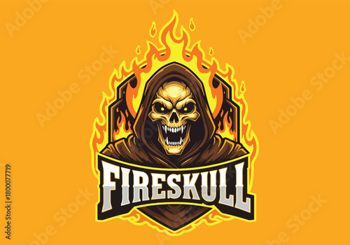 Fiery skull gaming logo with intense flames - Gaming logo - Gaming Mascot - esport mascot vector illustration