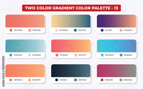Nine diverse twocolor gradient color palettes 