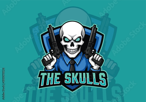 Gaming logo the skulls skull guns shield emblem - Gaming logo - Gaming Mascot - esport mascot vector illustration