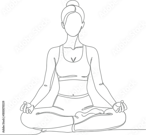 Simplified line art illustration of a person meditating in lotus position with hands in mudra pose practicing mindfulness