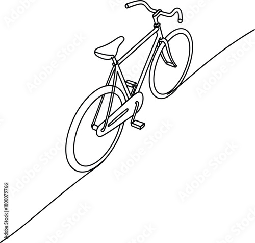 Minimalist bicycle outline drawing riding up a slope illustrating continuous effort determination and overcoming challenges uphill climb