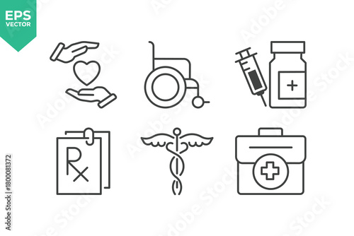 Wallpaper Mural Medical Line Icon Set. Contains icons as Doctor, Nurse, Hospital, Medicine, Pharmacy, Clinic, Patient, Medical, Health, Prevention, Treatment,Illness, and more Torontodigital.ca