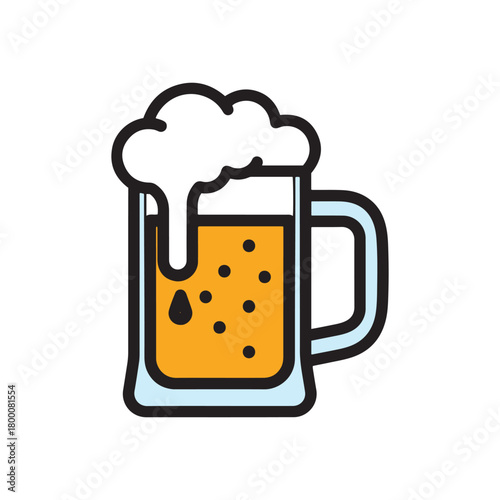 Frothy beer mug icon graphic design for refreshment and celebration