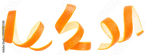 Peels of orange isolated on a white background, collection. Fresh orange zest.