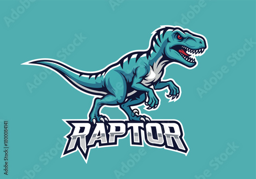 Fierce teal raptor dinosaur gaming logo art - Gaming logo - Gaming Mascot - esport mascot vector illustration