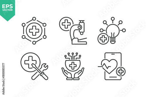 Set Of Digital Healthcare Icons. Outline Symbols Elements Collection. stock illustration.