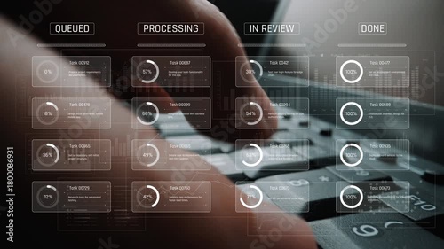 Task management tool dashboard showing kanban-style workflow with columns for to do, in progress, in review, and done, including task cards, progress, and team icons Marrow
