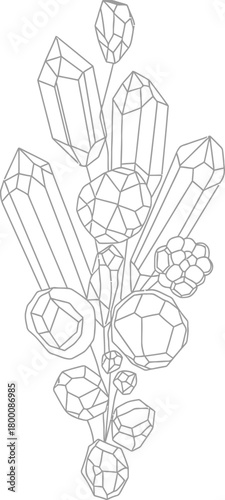 Abstract geometric structure outline crystalline plant shape conceptual wireframe drawing futuristic three dimensional illustration digital concept