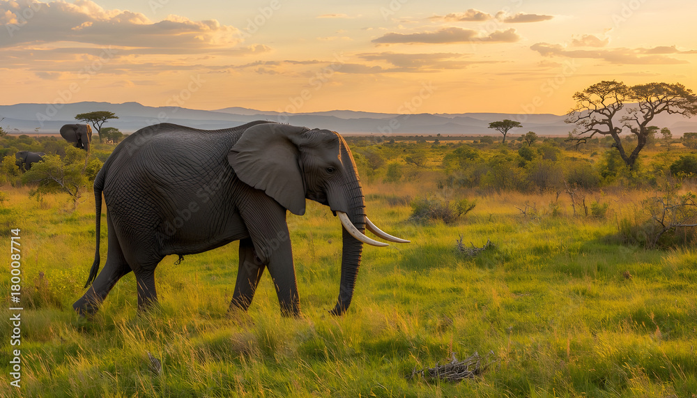 Naklejka premium an elephant in the savannah