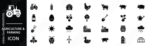 Modern farming icons for sustainable agriculture and rural lifestyle designs, perfect for illustrating farm fresh products and eco-friendly farming practices