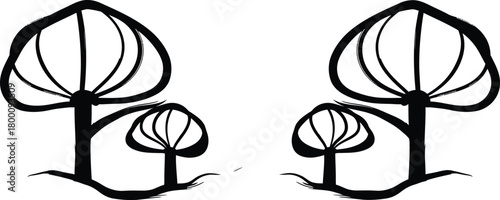 Stylized black outline trees with buds on white background minimalist design