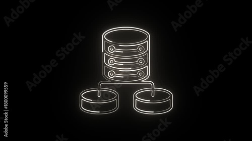 Glowing neon line structured data icon with dynamic cluster animation. Data hierarchy concept animation HD video isolated on black background