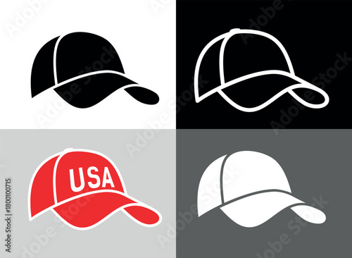 Baseball cap icon. A clothing accessory with a visor. Popular sports headwear. An attribute of a baseball player, athlete, or sportswear.