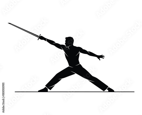 Silhouette of a swordsman with a sword isolated on