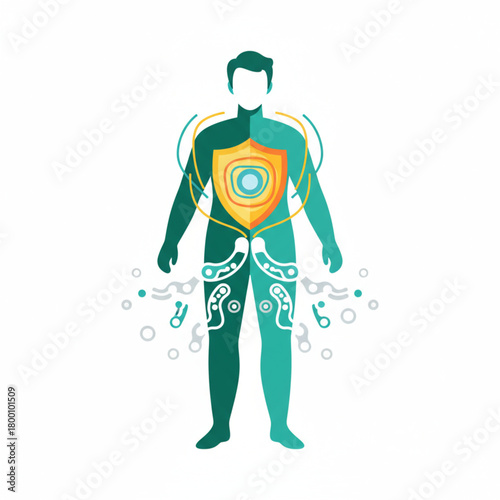 Internal Body Anatomy Diagram and Energy Flow Vector Infographic