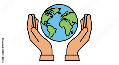 Hands cradling earth a colorful cartoon illustration of global care