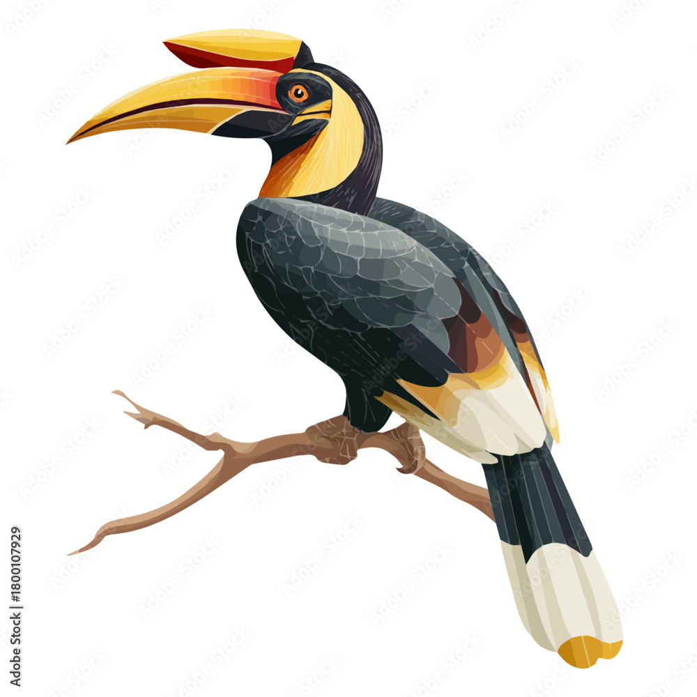 Obraz premium Hornbill, 2D flat vector illustration in icon style, isolated on a white background