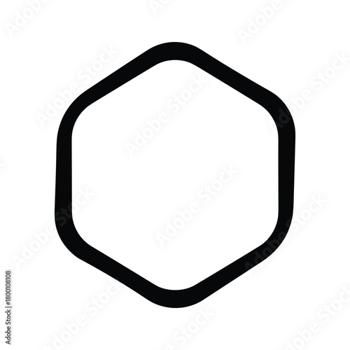 Black outline of a hexagon shape, isolated on
