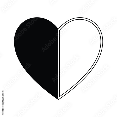 Black and white heart symbol isolated on