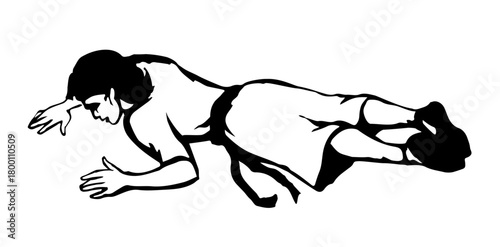 An exhausted person lies on the ground. Vector drawing