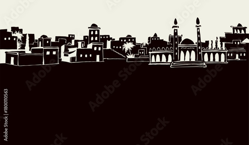 Old Arabic city. Vector drawing