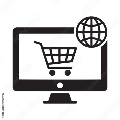 Global online retail and e-commerce shopping cart monitor icon