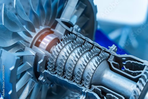 Aircraft turbine wheel printed on metal 3d printer. A model created in a laser sintering machine. Concept of 4.0 industrial revolution.