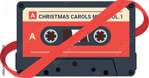 Vintage Cassette Tape with Christmas Carols Label and Red No Entry Sign