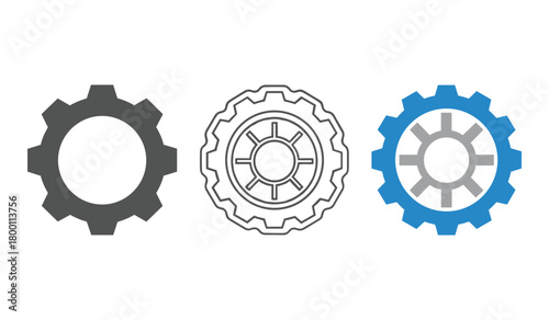 Three gears one solid grey outline grey and blue grey mechanism industry