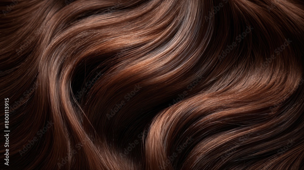 Fototapeta premium Glossy brown hair with highlights exhibits healthy texture and vibrant color ideal for beauty and fashion projects