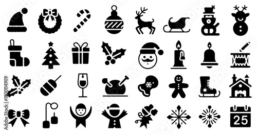 christmas silhouette flat icon vector set