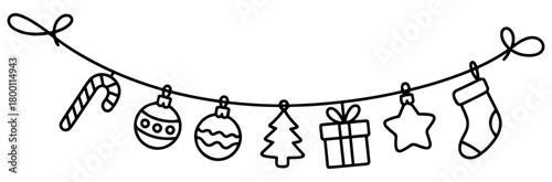 christmas line art hanging garland design