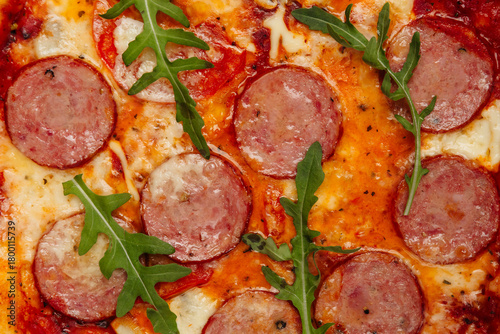 Juicy pizza top view macro photo