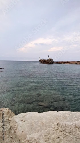 Cyprus, The Edro III Shipwreck, November 10, 2025: panoramic view of the Mediterranean Sea and coastal cliffs