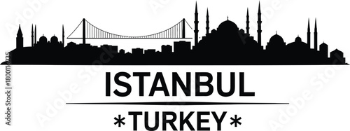 Istanbul Turkey Silhouette illustration of the city skyline, featuring iconic landmarks and the Bosphorus bridge