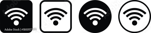 Modern Wireless Network Icons Collection, Versatile Designs for Digital Connectivity and Signal Strength Indicators, Including Rounded Square and Circular Styles