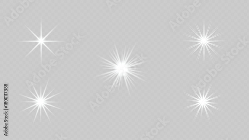 White glowing light effects, starbursts, lens flares, sparkle glow