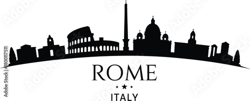 Elegant vector silhouette of Rome's iconic skyline, showcasing famous historical architectural landmarks against a clean white background, ideal for Italian travel and cultural branding