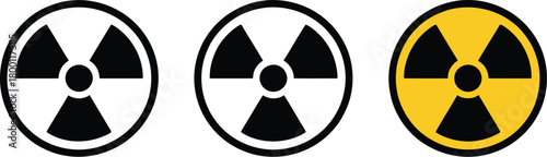 Set of three radiation warning trefoil symbols. Isolated vector icons for nuclear danger and radioactive hazards