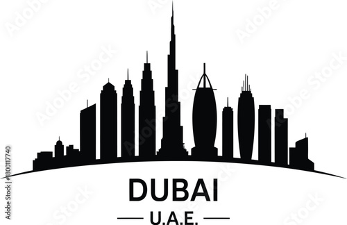 Dubai Skyline Silhouette Capturing Architectural Marvels in the United Arab Emirates, with Cityscape, Outline